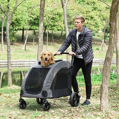 PawHut Pet Stroller Universal Wheel with Storage Basket Grey
