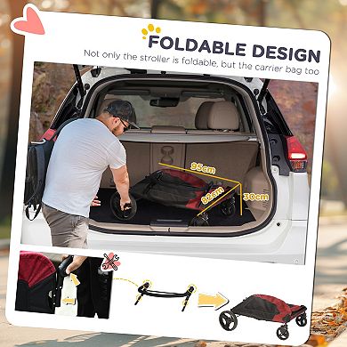 PawHut Pet Stroller Universal Wheel with Storage Basket Grey