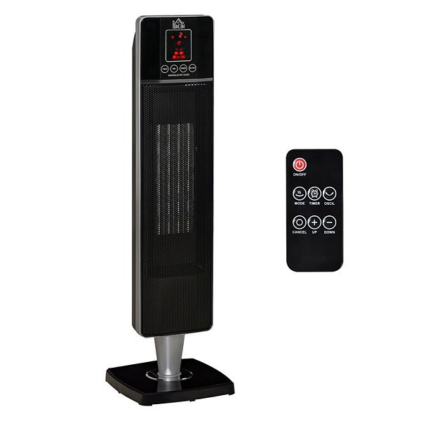HOMCOM 2 In 1 Portable Electric Tower Heater Oscillating Space Heater for  Indoor Use with Remote Control 8H Timer Three Heating Modes(High Low Fan)  750W / 1500W Black