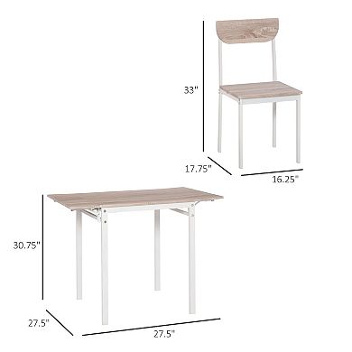 HOMCOM Modern 5 Piece Dining Table Set for 4 with Foldable Drop Leaf 4 Chairs and Metal Frame for Small Spaces White