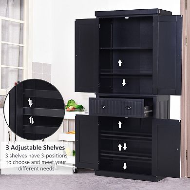 HOMCOM 72" Kitchen Pantry Cabinet Cupboard with Doors, Dark Blue