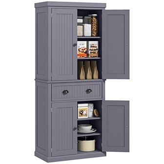 HOMCOM 72" Kitchen Pantry Cabinet Cupboard with Doors, Dark Blue