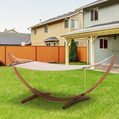 Wooden Curved Arc Hammock Stand With Cotton Hammock Outdoor Patio Swing Multicolor