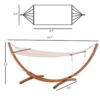 Wooden Curved Arc Hammock Stand With Cotton Hammock Outdoor Patio Swing Multicolor