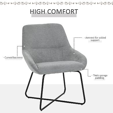 HOMCOM Modern Accent Chair Leisure Fabric Mid Back Chair Livingroom Funiture with X Shaped Metal Frame and Curved Back Grey/Black