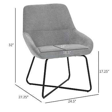 HOMCOM Modern Accent Chair Leisure Fabric Mid Back Chair Livingroom Funiture with X Shaped Metal Frame and Curved Back Grey/Black