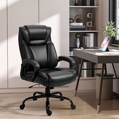Vinsetto Big and Tall 400lbs Executive Office Chair with Wide Seat Computer Desk Chair with High Back PU Leather Ergonomic Upholstery Adjustable Height and Swivel Wheels White