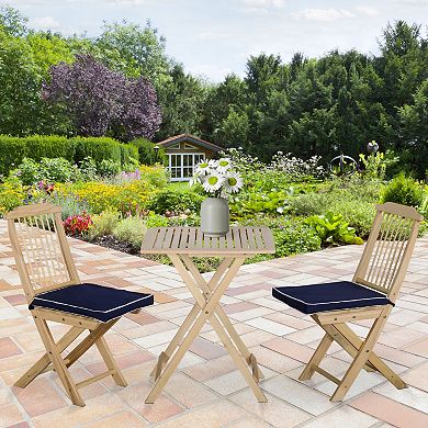 Outsunny 3 Piece Patio Bistro Set Folding Outdoor Wood Chairs and Table Set with Padded Cushions for Poolside Garden Natural