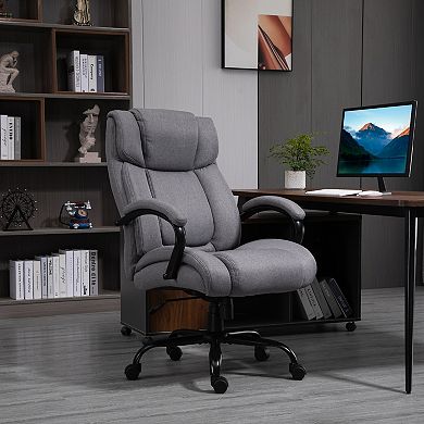 Vinsetto High Back Big and Tall Executive Office Chair 484lbs with Wide Seat Computer Desk Chair with Linen Fabric Adjustable Height Swivel Wheels Light Grey