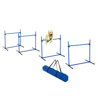PawHut 4 Piece Dog Agility Starter Kit with Adjustable Height Jump Bars Included Carry Bag and Displacing Top Bar White