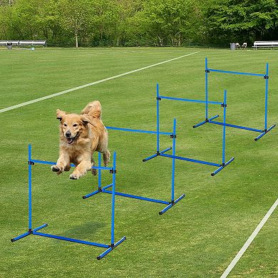 PawHut 4 Piece Dog Agility Starter Kit with Adjustable Height Jump Bars Included Carry Bag and Displacing Top Bar White
