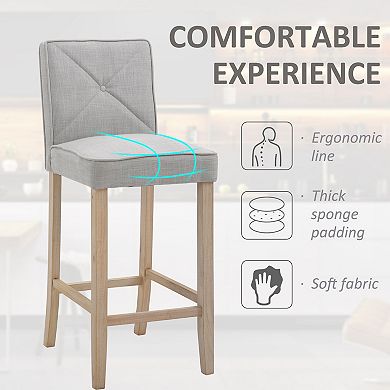 2 Pcs Bar Stools Dining Chair W/ Footrest, Solid Wood Leg Home Pub, Grey