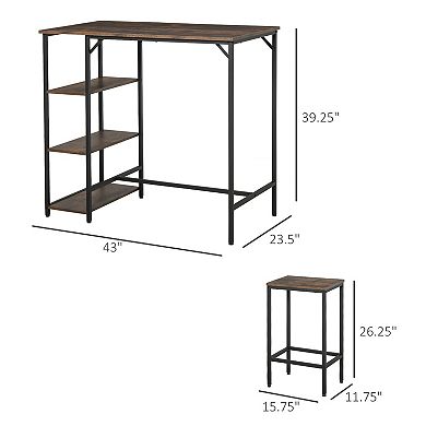 Rustic Dining Room Table And Armless Stool Chairs With Storage And Footrest Bars