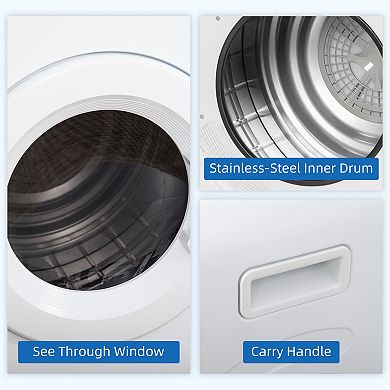 HOMCOM 1300W Compact Laundry Dryer with 3.2 cuft Stainless Steel Drum