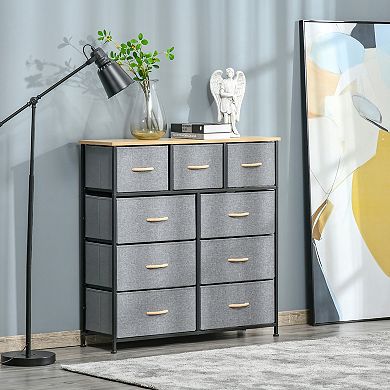 HOMCOM 9 Drawers Storage Chest Dresser Organizer Unit w/ Steel Frame Wood Top Easy Pull Fabric Bins for Bedroom Hallway Closet Entryway Black and Grey