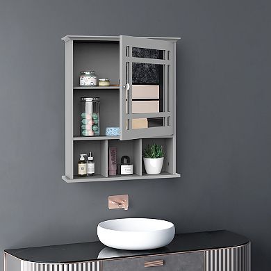Wash Room Medicine Cabinet W/multi-unit Storage Shelves And Mirror, Grey