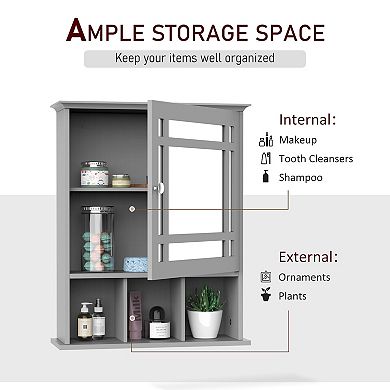 Wash Room Medicine Cabinet W/multi-unit Storage Shelves And Mirror, Grey