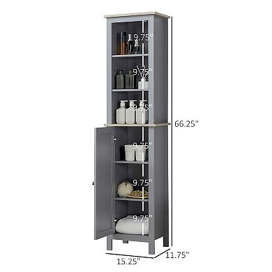 66" Grey Storage Organizer, Thin Bathroom Cabinet, Space Saver W/ 2 Tier Shelves