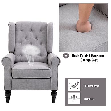 HOMCOM Button Tufted Accent Chair with High Wingback Rounded Cushioned Armrests and Thick Padded Seat Grey