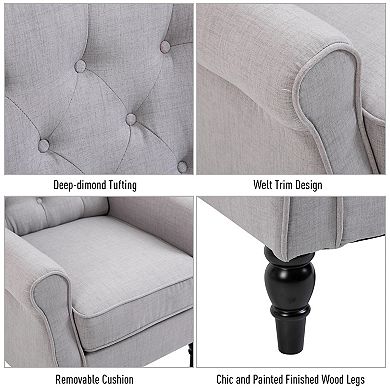 HOMCOM Button Tufted Accent Chair with High Wingback Rounded Cushioned Armrests and Thick Padded Seat Grey