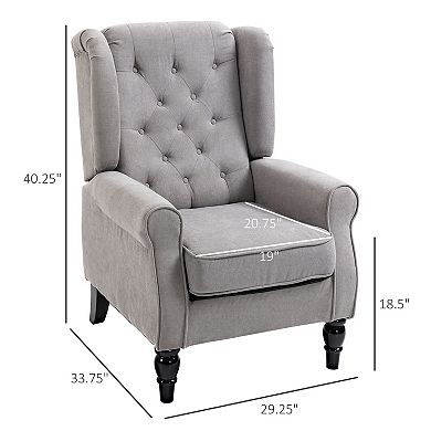 HOMCOM Button Tufted Accent Chair with High Wingback Rounded Cushioned Armrests and Thick Padded Seat Grey