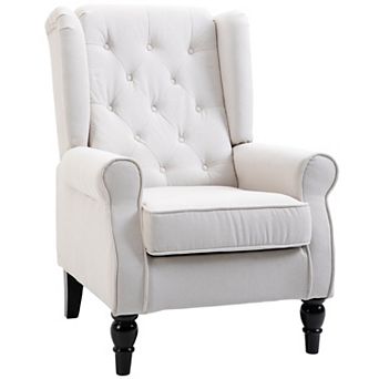 HOMCOM Button-Tufted Accent Chair with High Wingback, Rounded Cushioned Armrests