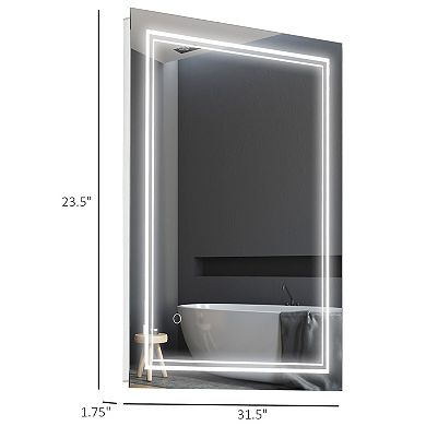 Wall Mounted Vanity Closet Mirror With Finger Swipe Function For Light, Silver