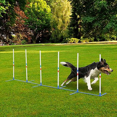 PawHut Adjustable Dog Agility Training Obstacle Set with Weaves Poles and Storage Bag