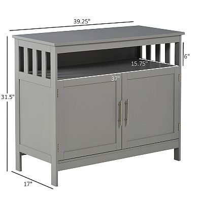 HOMCOM Kitchen Buffet Sideboard Wooden Storage Console Table with 2 Level Cabinet and Open Shelf Grey
