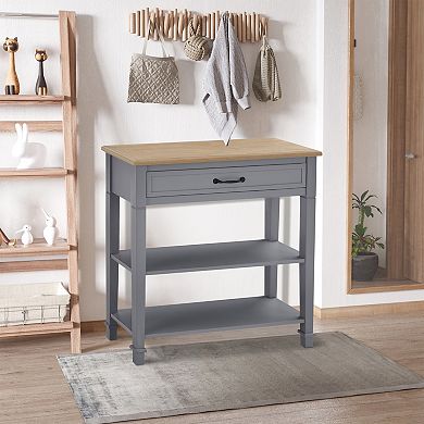 Freestanding Wooden Console Table With 2 Open Shelving Spaces And Pull-put Drawer