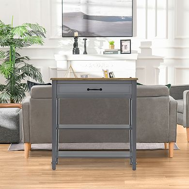 Freestanding Wooden Console Table With 2 Open Shelving Spaces And Pull-put Drawer