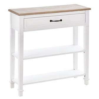 Freestanding Wooden Console Table With 2 Open Shelving Spaces And Pull-put Drawer