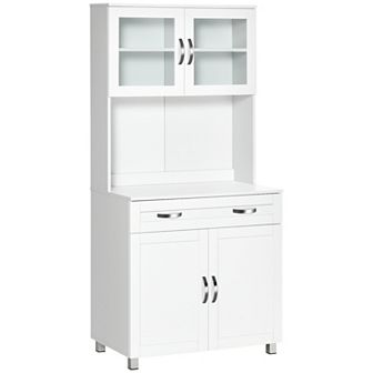 HOMCOM 67" Buffet with Hutch Modern Kitchen Pantry Freestanding Storage Cabinet with Framed Glass Doors Shelves and Drawers White