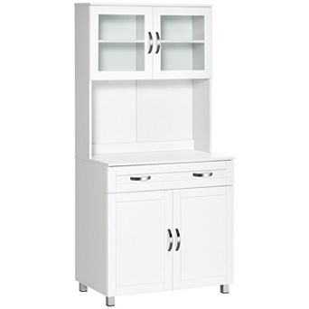 HOMCOM Modern Kitchen Pantry with Buffet Cabinet, Framed Glass Doors