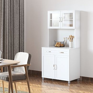 HOMCOM 67" Buffet with Hutch Modern Kitchen Pantry Freestanding Storage Cabinet with Framed Glass Doors Shelves and Drawers White