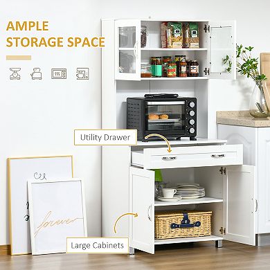 HOMCOM 67" Buffet with Hutch Modern Kitchen Pantry Freestanding Storage Cabinet with Framed Glass Doors Shelves and Drawers White