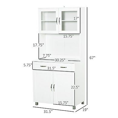 HOMCOM 67" Buffet with Hutch Modern Kitchen Pantry Freestanding Storage Cabinet with Framed Glass Doors Shelves and Drawers White