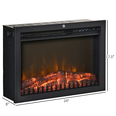 24" 1500w Electric Fireplace Insert Recessed Heater, W/ Remote Control, Black