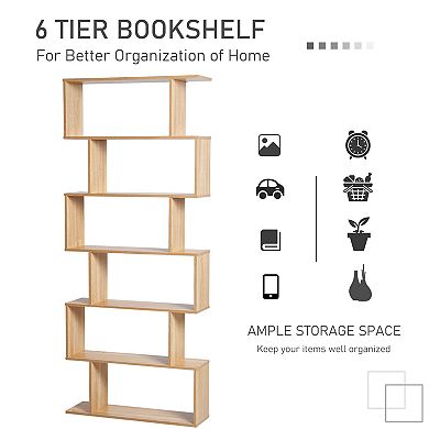HOMCOM 75"H Bookcase 6 Shelf S-Shaped Bookshelf Storage Display Stand Organizer
