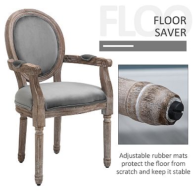 HOMCOM Vintage Dining Chair with Round Back Thick Sponge Padded Seat and Section Armrest with Wood Frame Grey