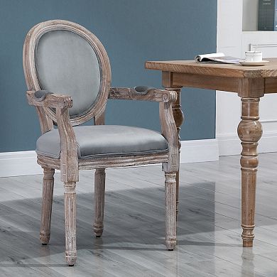 HOMCOM Vintage Dining Chair with Round Back Thick Sponge Padded Seat and Section Armrest with Wood Frame Grey