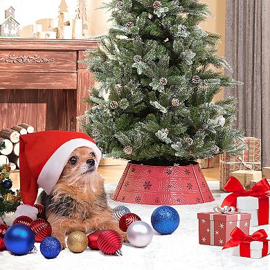 Christmas Tree Collar Steel Tree Ring Skirt Decor W/ Snowflake, 26" Base, Red