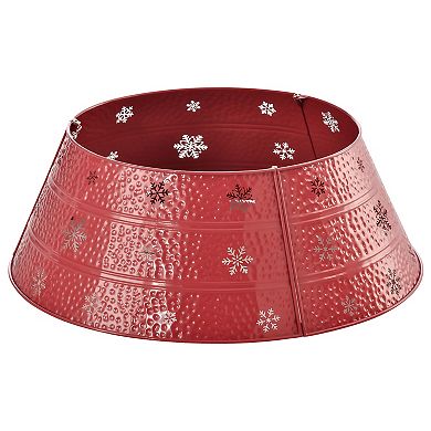 Christmas Tree Collar Steel Tree Ring Skirt Decor W/ Snowflake, 26" Base, Red