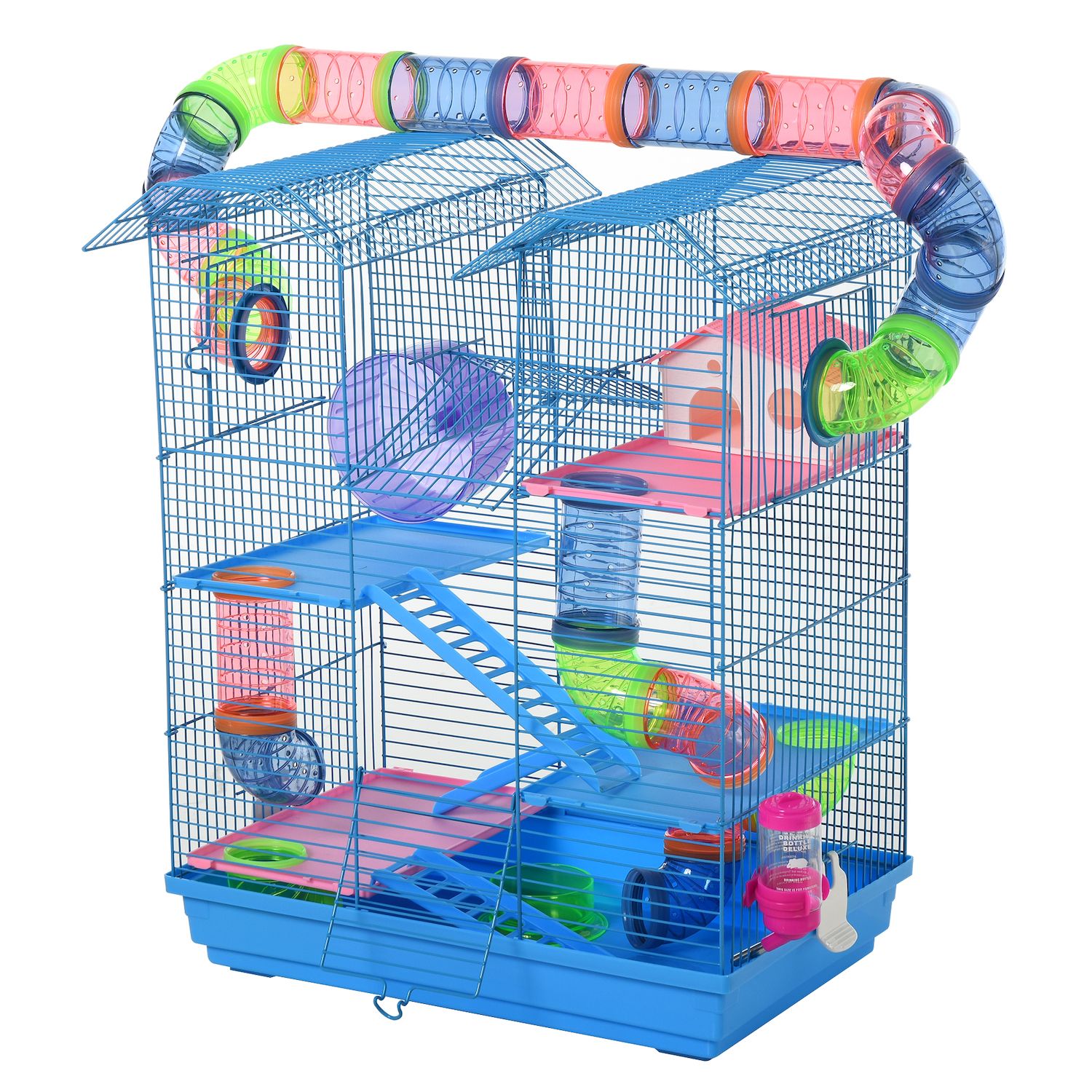 Pawhut 2-level Hamster Cage Rodent Gerbil House Mouse Mice Rat Habitat  Metal Wire With Exercise Wheel, Play Tubes, Water Bottle, Food Dishes &  Ladder : Target