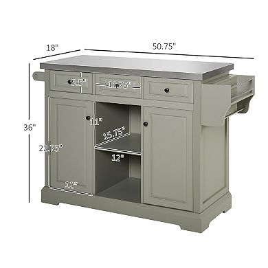 HOMCOM Rolling Kitchen Island with Stainless Steel Top and Drawers Utility Portable Multi Storage Cart on Wheels White