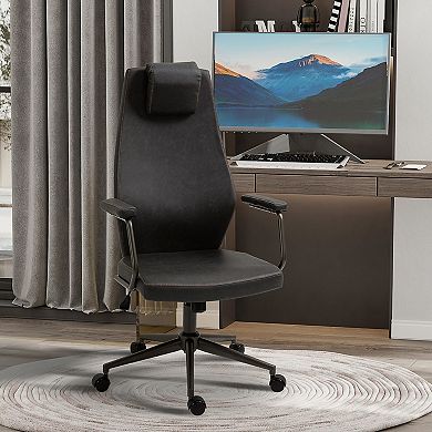 Vinsetto High Back Executive Office Chair Ergonomic Leather Computer Desk Chair with Adjustable Height Removable Headrest and 360 Swivel Wheels Deep Grey