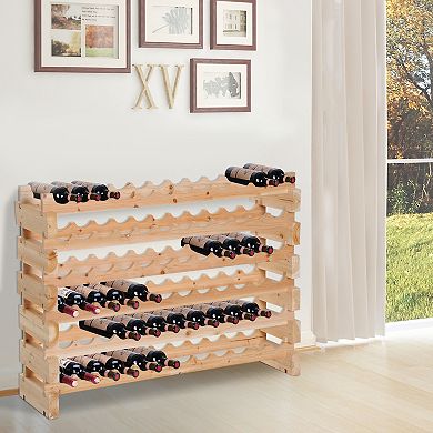 72 Bottles Wine Rack Solid Natural Wood Storage 6 Rows Home Furniture Stackable