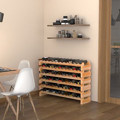 72 Bottles Wine Rack Solid Natural Wood Storage 6 Rows Home Furniture Stackable