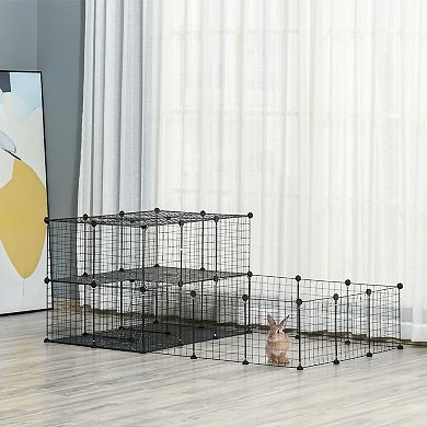 Pet Playpen Cage Small Animals, Modular Gates, Hamsters, Cats, Ferrets, Black