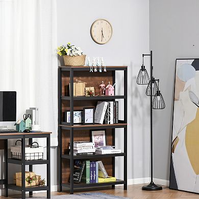 HOMCOM 4 Tier Bookshelf Utility Storage Shelf Organizer with Back Support and Anti Topple Design Walnut/Black